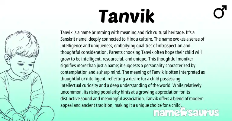 Infographic about Tanvik name meaning, Tanvik is a name from Indian, Sanskrit origin(s).