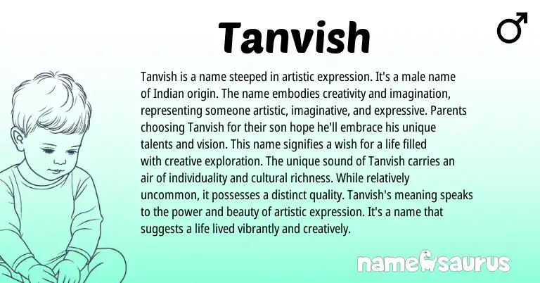 Infographic about Tanvish name meaning, Tanvish is a name from Indian, Sanskrit origin(s).