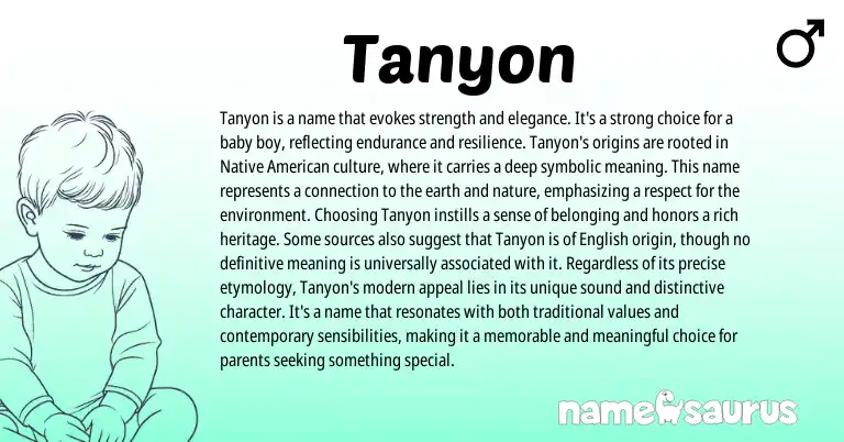 Infographic about Tanyon name meaning, Tanyon is a name from American origin(s).