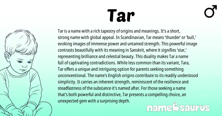 Infographic about Tar name meaning, Tar is a name from Scandinavian, Sanskrit origin(s).