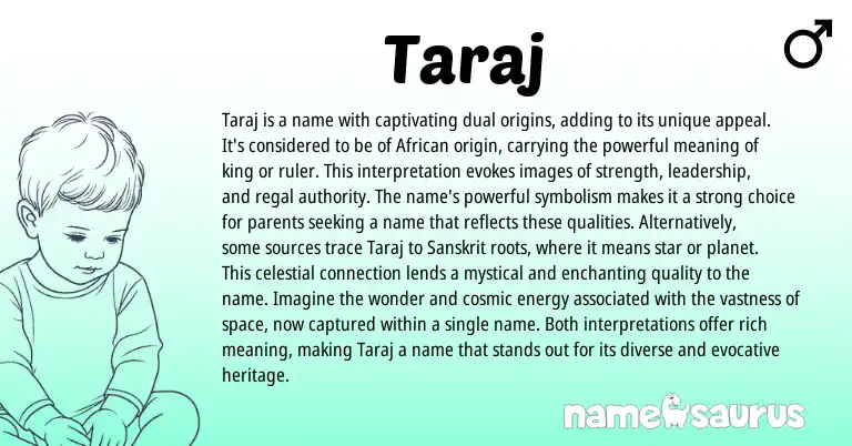 Infographic about Taraj name meaning, Taraj is a name from African origin(s).