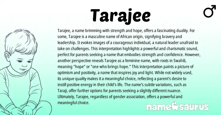 Infographic about Tarajee name meaning, Tarajee is a name from African origin(s).