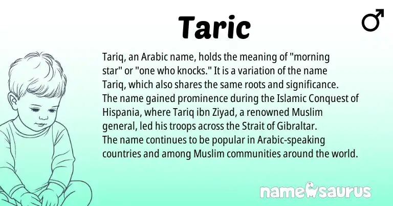Infographic about Taric name meaning, Taric is a name from Arabic, Muslim origin(s).