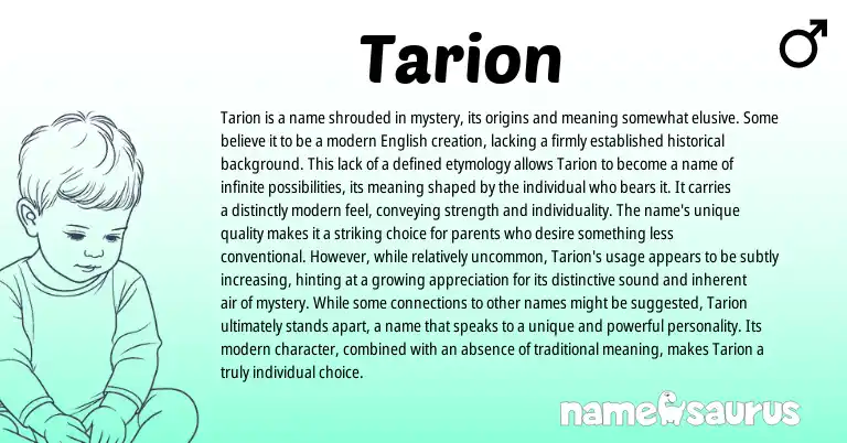 Infographic about Tarion name meaning, Tarion is a name from Persian origin(s).