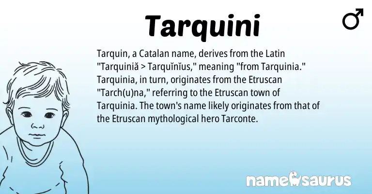 Infographic about Tarquini name meaning, Tarquini is a name from Etruscan, Latin, Catalan origin(s).