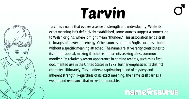 Infographic about Tarvin name meaning, Tarvin is a name from Welsh origin(s).