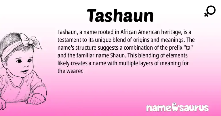 Infographic about Tashaun name meaning, Tashaun is a name from African American origin(s).