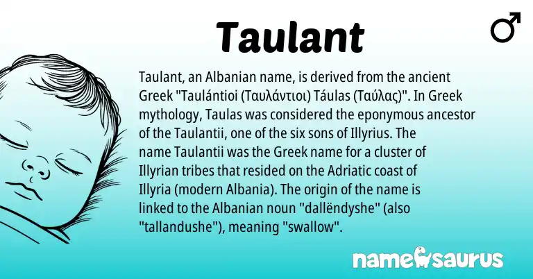 Infographic about Taulant name meaning, Taulant is a name from Albanian, Greek origin(s).