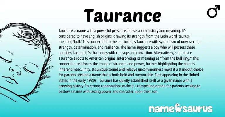 Infographic about Taurance name meaning, Taurance is a name from Latin, English origin(s).