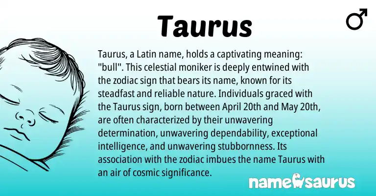 Infographic about Taurus name meaning, Taurus is a name from Latin origin(s).