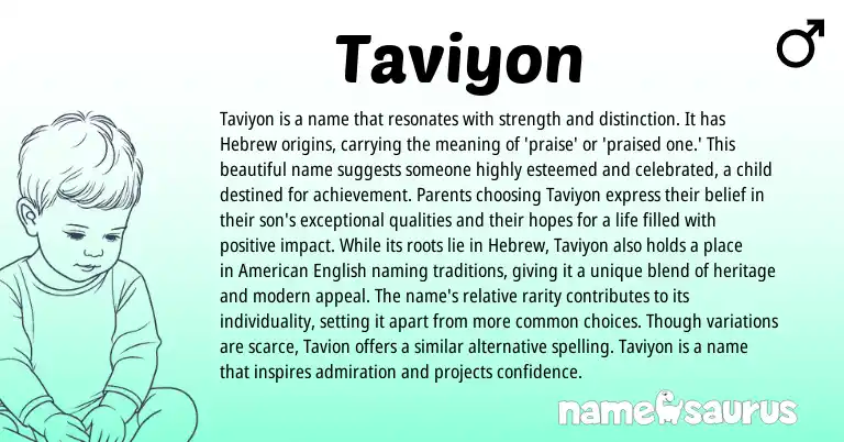 Infographic about Taviyon name meaning, Taviyon is a name from Hebrew origin(s).
