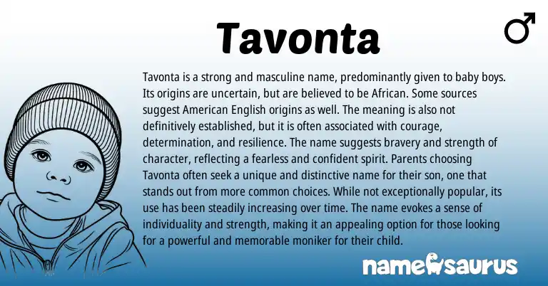 Infographic about Tavonta name meaning, Tavonta is a name from African origin(s).