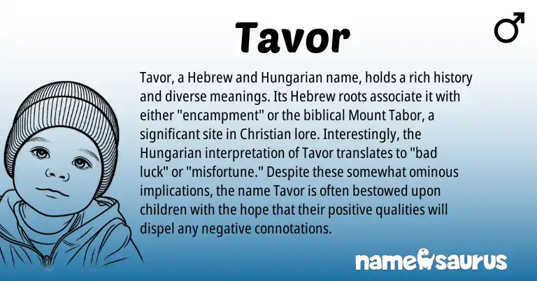 Infographic about Tavor name meaning, Tavor is a name from Hungarian, Hebrew origin(s).