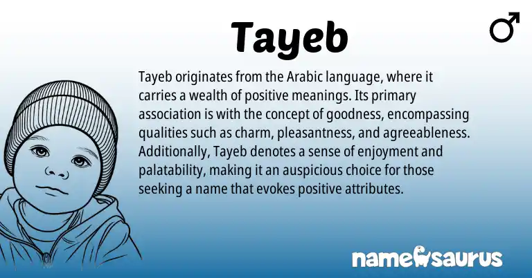 Infographic about Tayeb name meaning, Tayeb is a name from Arabic origin(s).