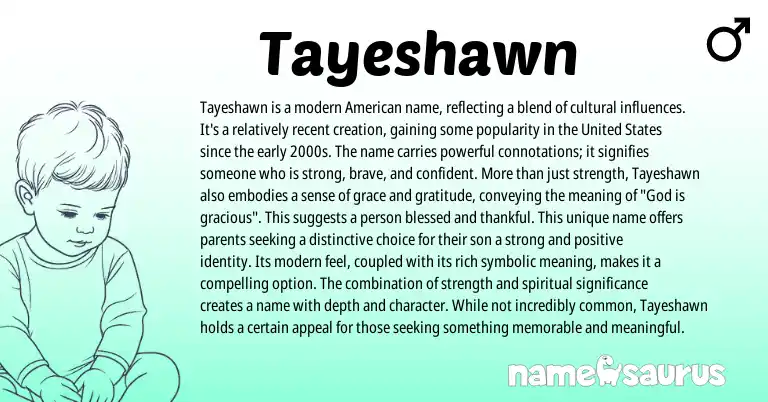 Infographic about Tayeshawn name meaning, Tayeshawn is a name from American origin(s).