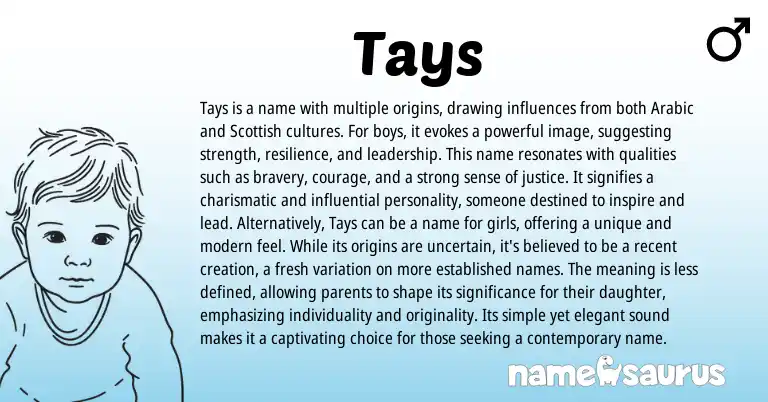 Infographic about Tays name meaning, Tays is a name from Scottish, Arabic origin(s).