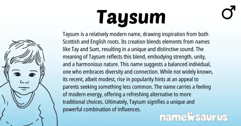 Infographic about Taysum name meaning, Taysum is a name from Scottish, English origin(s).