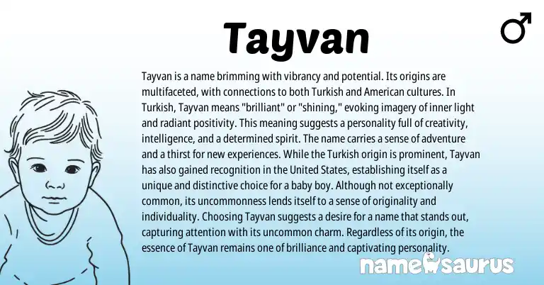Infographic about Tayvan name meaning, Tayvan is a name from Turkish origin(s).