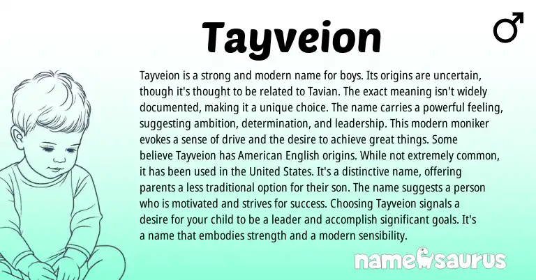Infographic about Tayveion name meaning, Tayveion is a name from American origin(s).
