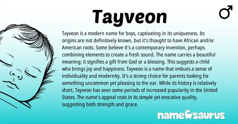 Infographic about Tayveon name meaning, Tayveon is a name from American, African origin(s).