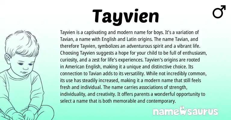 Infographic about Tayvien name meaning, Tayvien is a name from Latin, English origin(s).