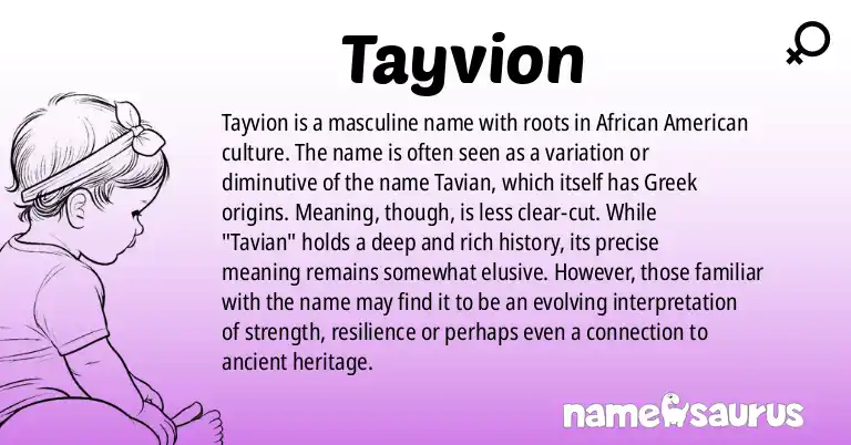 Infographic about Tayvion name meaning, Tayvion is a name from African American origin(s).