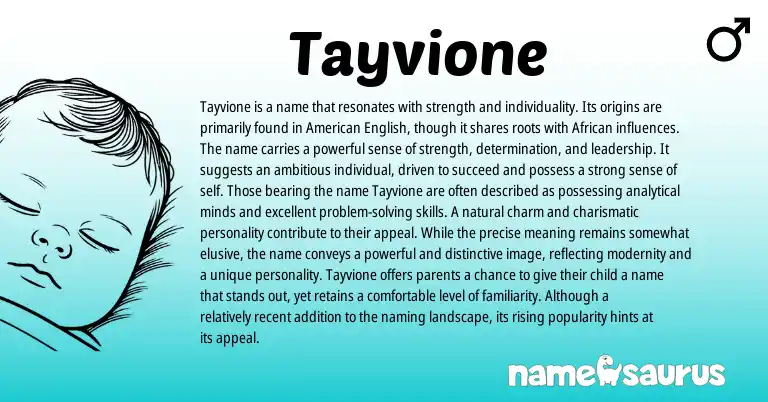 Infographic about Tayvione name meaning, Tayvione is a name from African origin(s).
