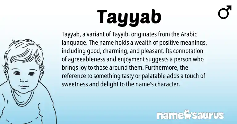 Infographic about Tayyab name meaning, Tayyab is a name from Arabic origin(s).