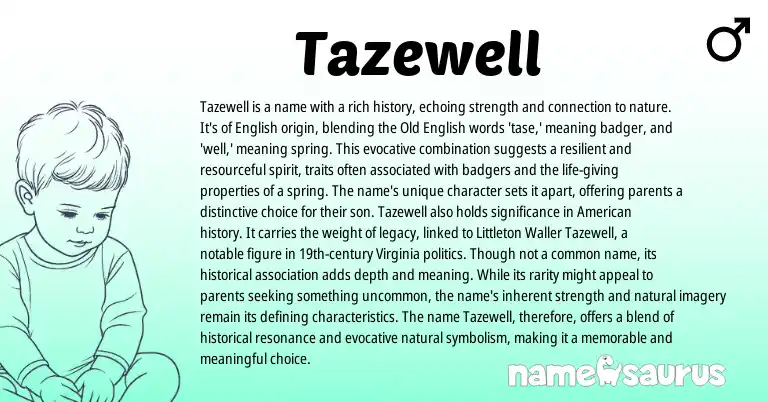 Infographic about Tazewell name meaning, Tazewell is a name from English origin(s).