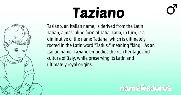 Infographic about Taziano name meaning, Taziano is a name from Latin, Italian origin(s).