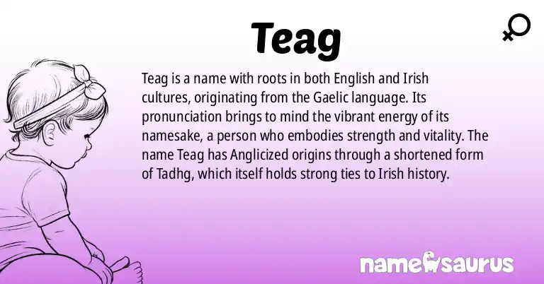 Infographic about Teag name meaning, Teag is a name from English, Irish origin(s).