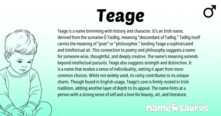 Infographic about Teage name meaning, Teage is a name from Irish origin(s).