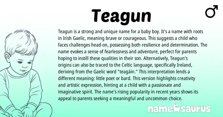 Infographic about Teagun name meaning, Teagun is a name from Gaelic, Irish origin(s).