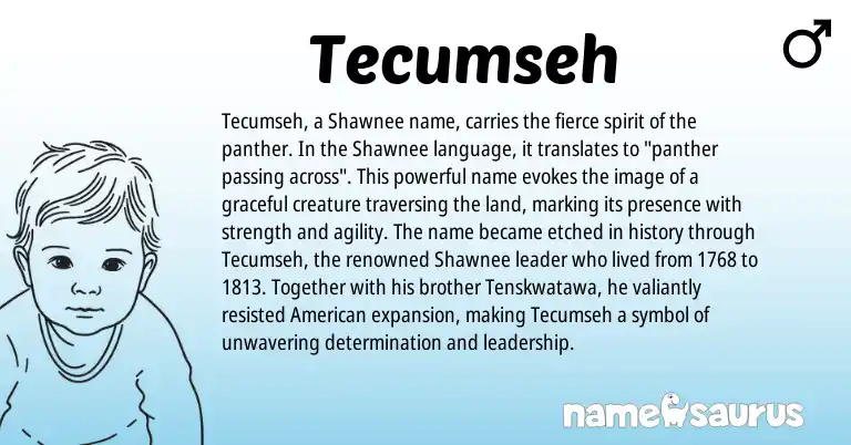 Infographic about Tecumseh name meaning, Tecumseh is a name from Shawnee, American origin(s).