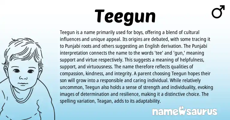 Infographic about Teegun name meaning, Teegun is a name from Punjabi, English origin(s).