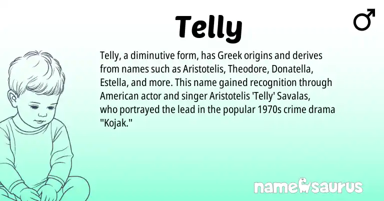 Infographic about Telly name meaning, Telly is a name from American, Greek origin(s).