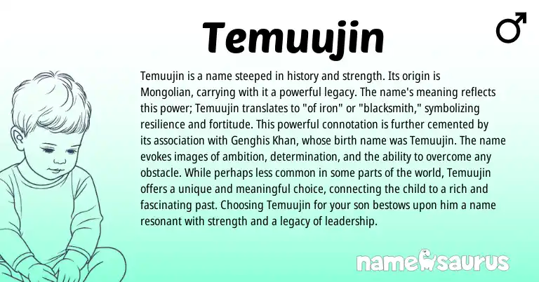 Infographic about Temuujin name meaning, Temuujin is a name from Mongolian origin(s).