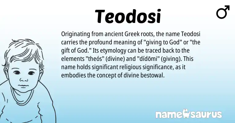 Infographic about Teodosi name meaning, Teodosi is a name from Greek origin(s).