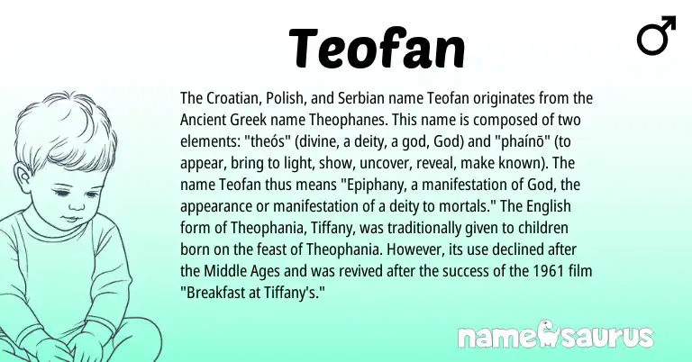 Infographic about Teofan name meaning, Teofan is a name from Polish, Ancient Greek, Croatian, English, Serbian origin(s).