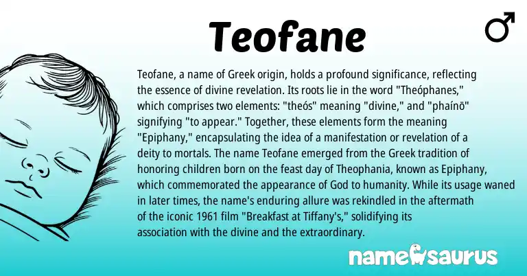 Infographic about Teofane name meaning, Teofane is a name from Greek origin(s).
