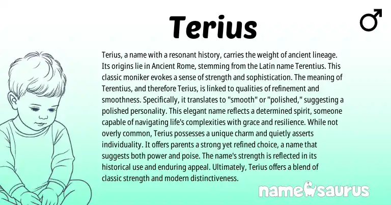 Infographic about Terius name meaning, Terius is a name from Latin origin(s).