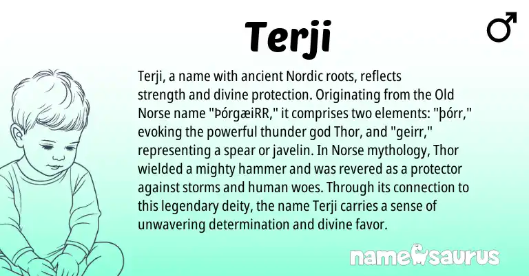 Infographic about Terji name meaning, Terji is a name from Old Norse, Nordic, Norse origin(s).