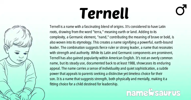 Infographic about Ternell name meaning, Ternell is a name from Latin, Germanic, English origin(s).