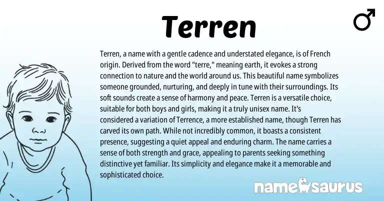 Infographic about Terren name meaning, Terren is a name from French origin(s).