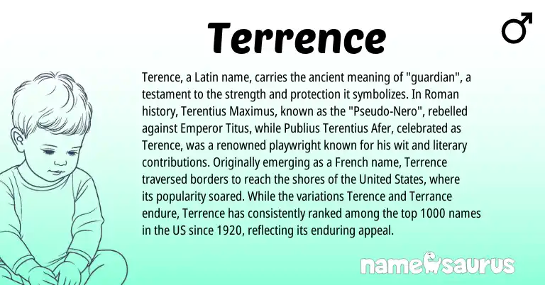 Infographic about Terrence name meaning, Terrence is a name from Roman, French, Latin, United States origin(s).