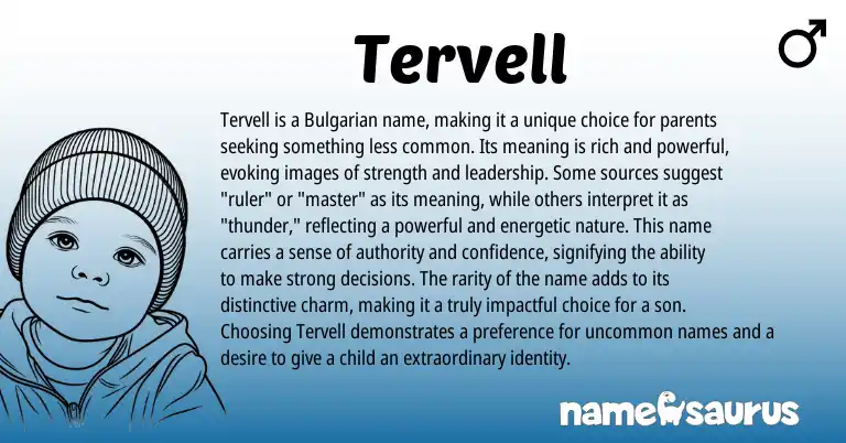 Infographic about Tervell name meaning, Tervell is a name from Bulgarian origin(s).