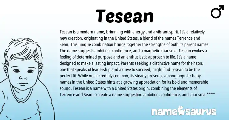 Infographic about Tesean name meaning, Tesean is a name from Persian origin(s).