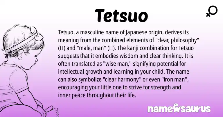 Infographic about Tetsuo name meaning, Tetsuo is a name from Japanese origin(s).