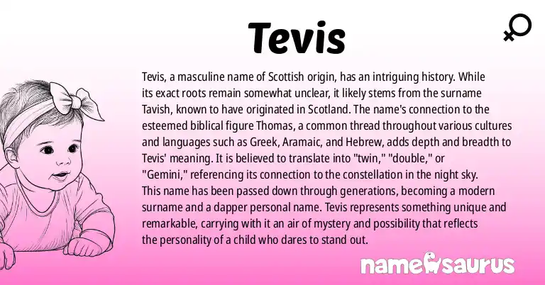 Infographic about Tevis name meaning, Tevis is a name from Scottish origin(s).