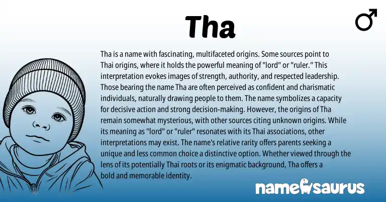 Infographic about Tha name meaning, Tha is a name from Thai origin(s).